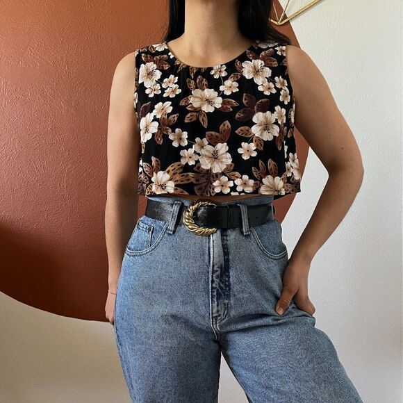 Vintage floral re-worked 2 piece fitted skirt with ruffle tank crop top small - Picture 2 of 9